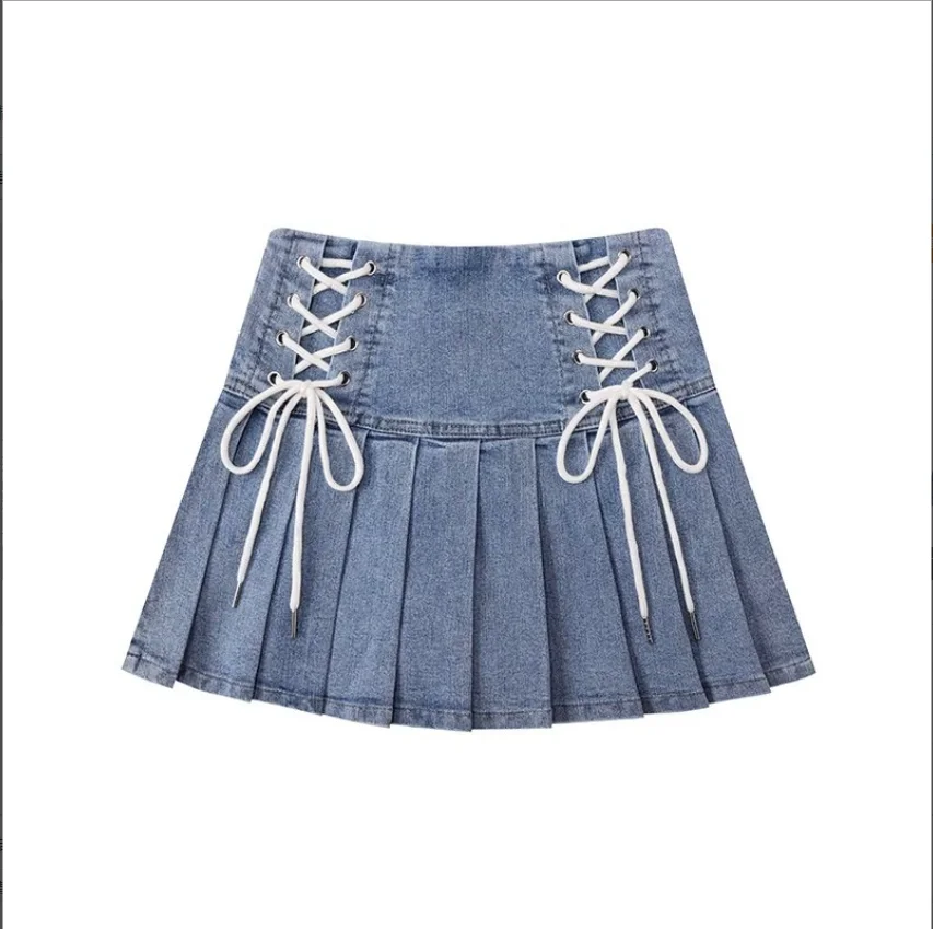 Jeans Dresses Woman Sexy Denim Pleated Skirt Versatile Woman Clothing Y2K Street Summer Cross Strap Mini Skirt Fashion Skirts - Image 6