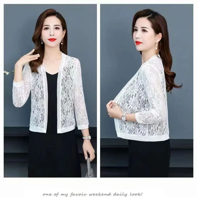 Women's Clothing Summer Cardigan new high-end lace shawl jacket thin design showcasing elegant temperament anti-aging Sweaters - Image 4