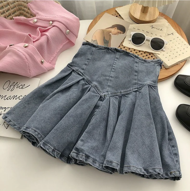 Jeans Dresses Woman Sexy Denim Pleated Skirt Versatile Woman Clothing Y2K Street Summer Cross Strap Mini Skirt Fashion Skirts - Image 4