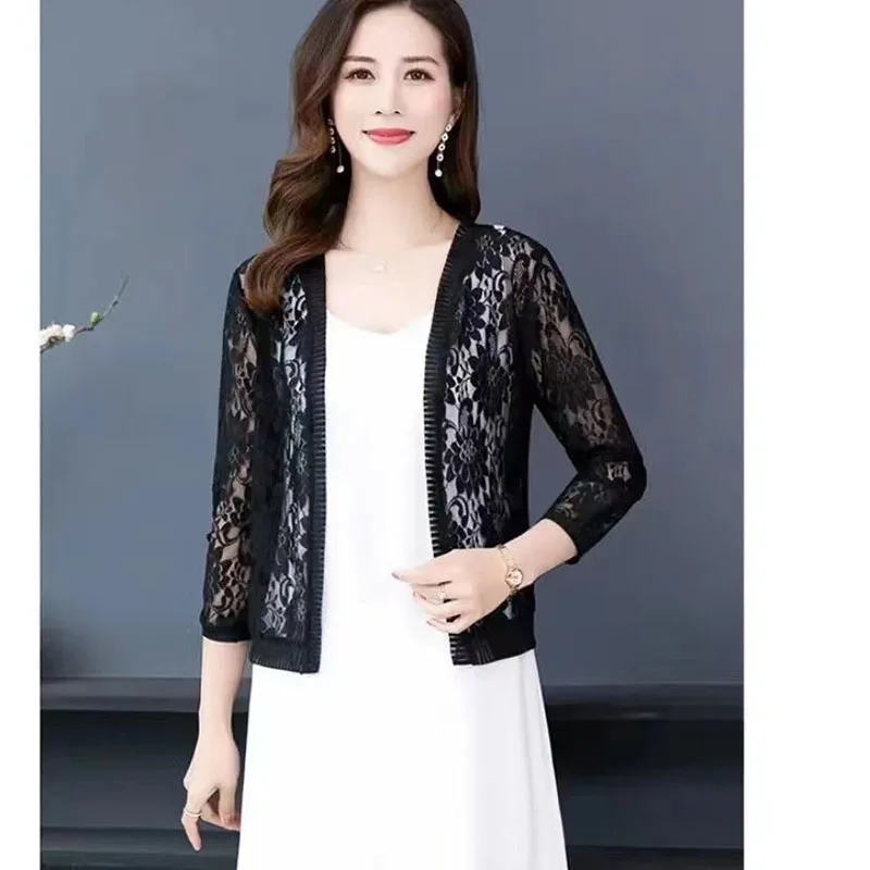 Women's Clothing Summer Cardigan new high-end lace shawl jacket thin design showcasing elegant temperament anti-aging Sweaters - Image 3