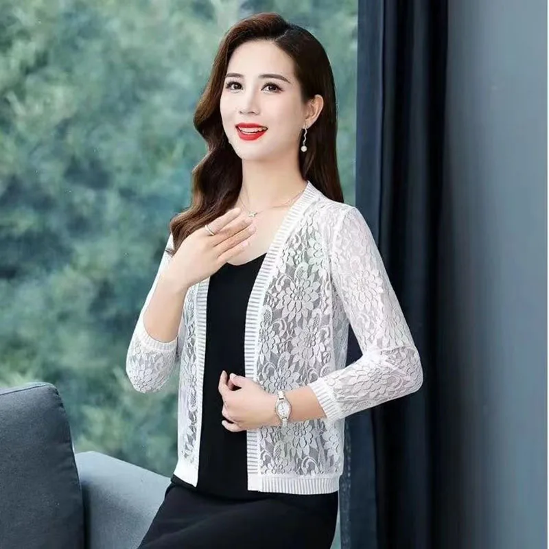 Women's Clothing Summer Cardigan new high-end lace shawl jacket thin design showcasing elegant temperament anti-aging Sweaters - Image 5