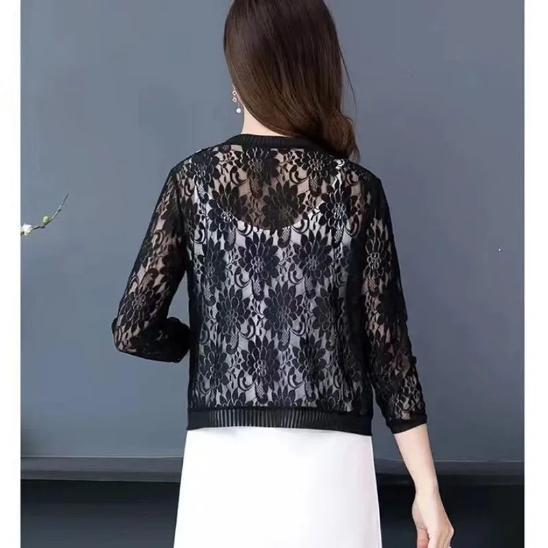Women's Clothing Summer Cardigan new high-end lace shawl jacket thin design showcasing elegant temperament anti-aging Sweaters - Image 2