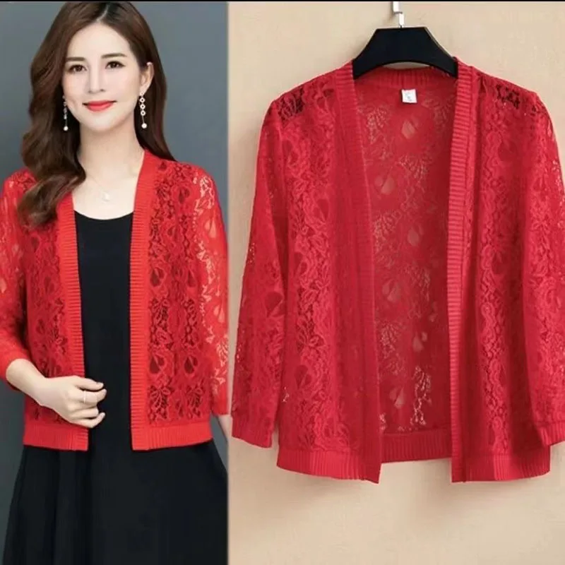 Women's Clothing Summer Cardigan new high-end lace shawl jacket thin design showcasing elegant temperament anti-aging Sweaters - Image 6